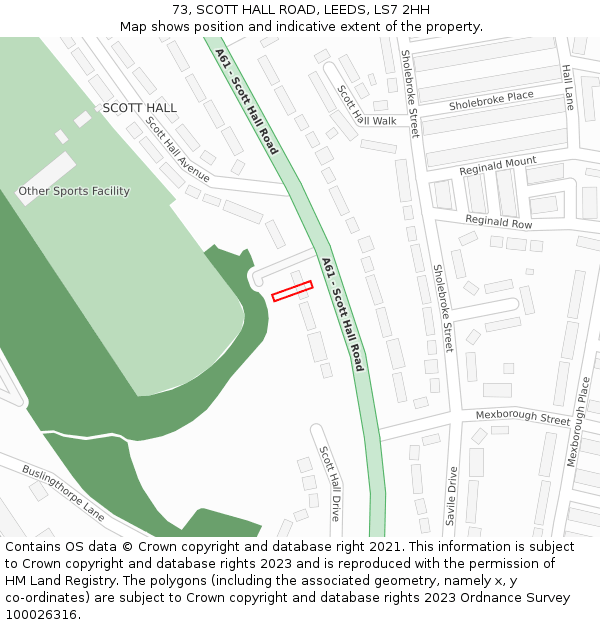 73, SCOTT HALL ROAD, LEEDS, LS7 2HH: Location map and indicative extent of plot