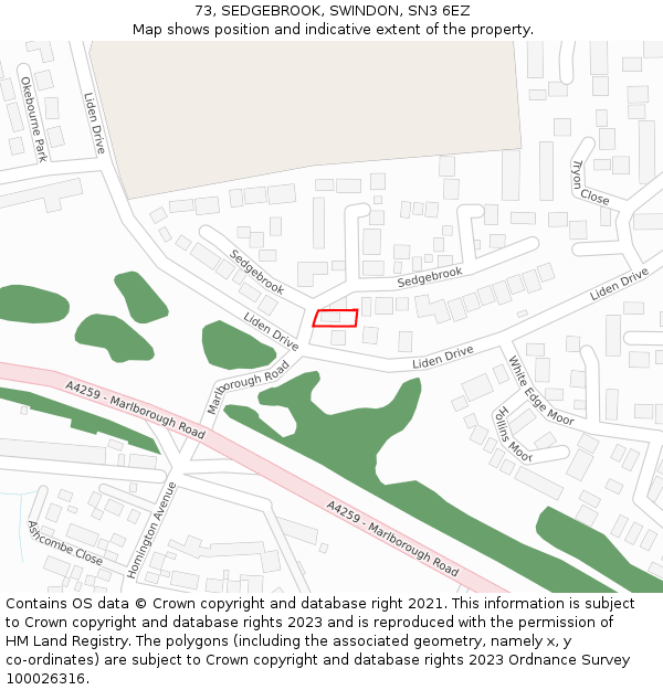 73, SEDGEBROOK, SWINDON, SN3 6EZ: Location map and indicative extent of plot