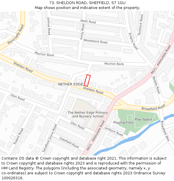 73, SHELDON ROAD, SHEFFIELD, S7 1GU: Location map and indicative extent of plot