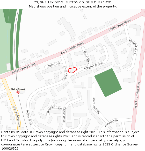73, SHELLEY DRIVE, SUTTON COLDFIELD, B74 4YD: Location map and indicative extent of plot