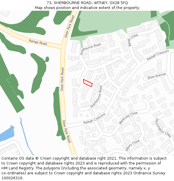 73, SHERBOURNE ROAD, WITNEY, OX28 5FQ: Location map and indicative extent of plot