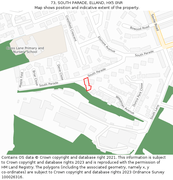 73, SOUTH PARADE, ELLAND, HX5 0NR: Location map and indicative extent of plot