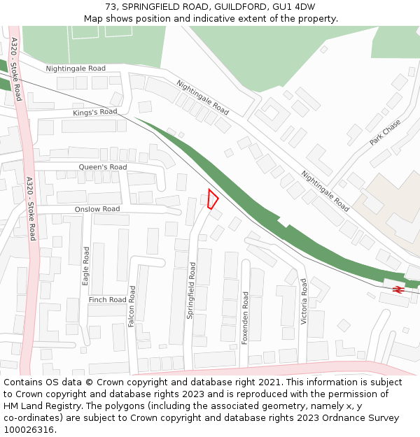 73, SPRINGFIELD ROAD, GUILDFORD, GU1 4DW: Location map and indicative extent of plot