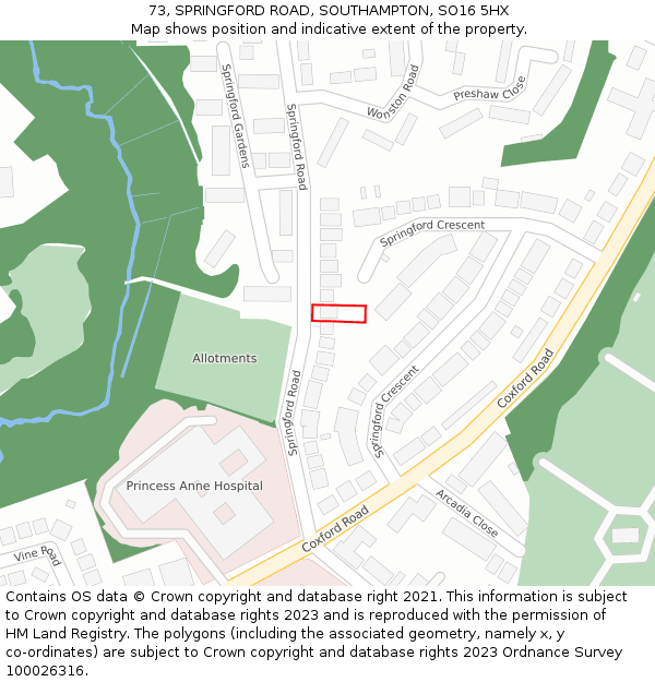 73, SPRINGFORD ROAD, SOUTHAMPTON, SO16 5HX: Location map and indicative extent of plot