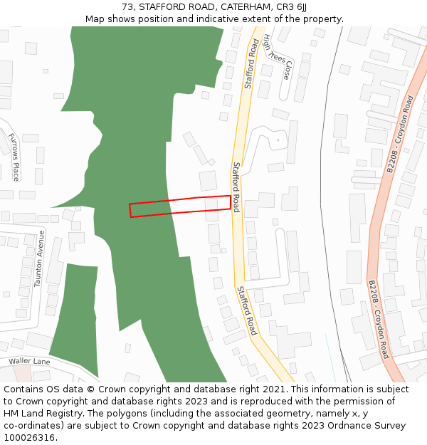 73, STAFFORD ROAD, CATERHAM, CR3 6JJ: Location map and indicative extent of plot