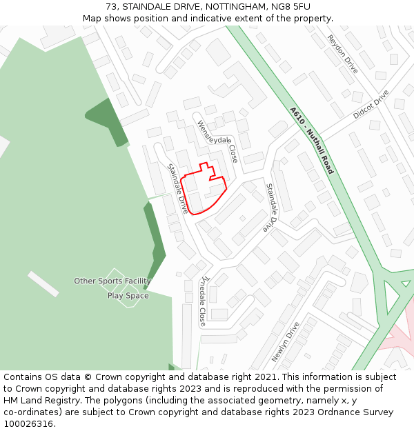 73, STAINDALE DRIVE, NOTTINGHAM, NG8 5FU: Location map and indicative extent of plot