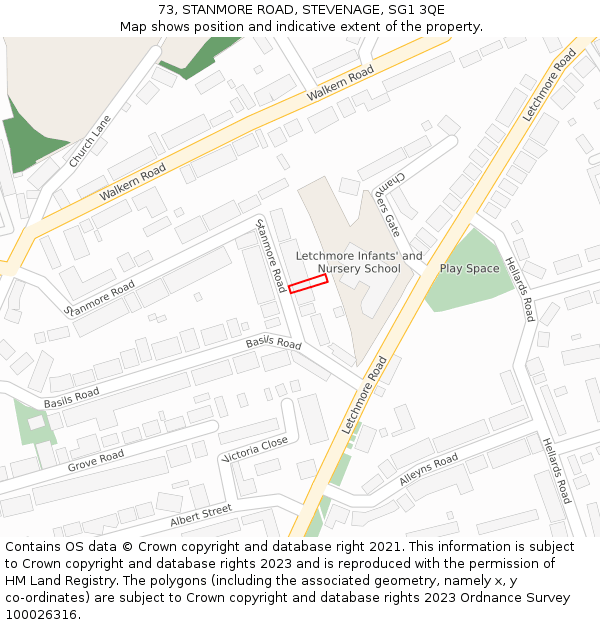 73, STANMORE ROAD, STEVENAGE, SG1 3QE: Location map and indicative extent of plot