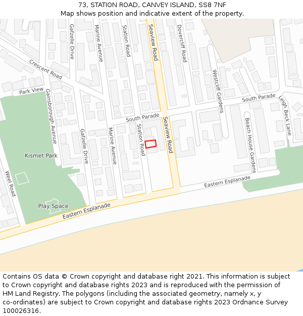 73, STATION ROAD, CANVEY ISLAND, SS8 7NF: Location map and indicative extent of plot