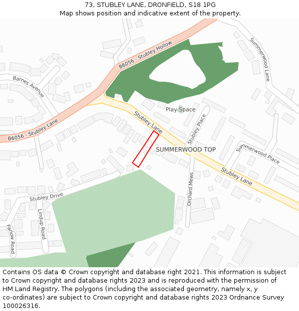 73, STUBLEY LANE, DRONFIELD, S18 1PG: Location map and indicative extent of plot