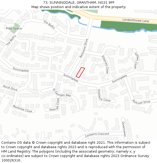 73, SUNNINGDALE, GRANTHAM, NG31 9PF: Location map and indicative extent of plot