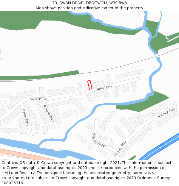 73, SWAN DRIVE, DROITWICH, WR9 8WA: Location map and indicative extent of plot