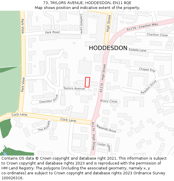 73, TAYLORS AVENUE, HODDESDON, EN11 8QE: Location map and indicative extent of plot