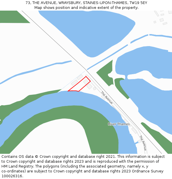 73, THE AVENUE, WRAYSBURY, STAINES-UPON-THAMES, TW19 5EY: Location map and indicative extent of plot