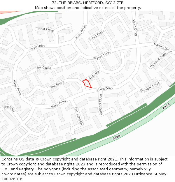 73, THE BRIARS, HERTFORD, SG13 7TR: Location map and indicative extent of plot