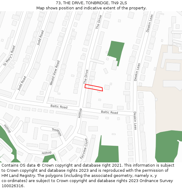 73, THE DRIVE, TONBRIDGE, TN9 2LS: Location map and indicative extent of plot