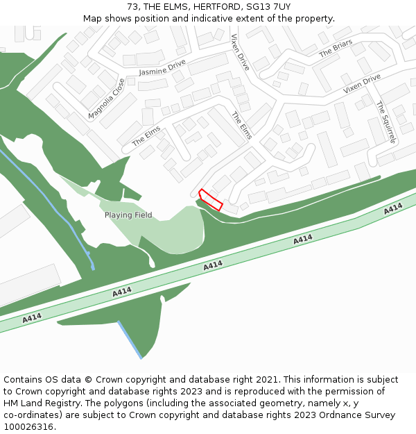 73, THE ELMS, HERTFORD, SG13 7UY: Location map and indicative extent of plot