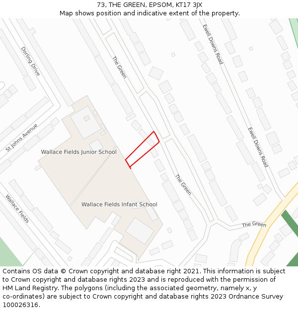 73, THE GREEN, EPSOM, KT17 3JX: Location map and indicative extent of plot