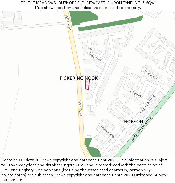 73, THE MEADOWS, BURNOPFIELD, NEWCASTLE UPON TYNE, NE16 6QW: Location map and indicative extent of plot