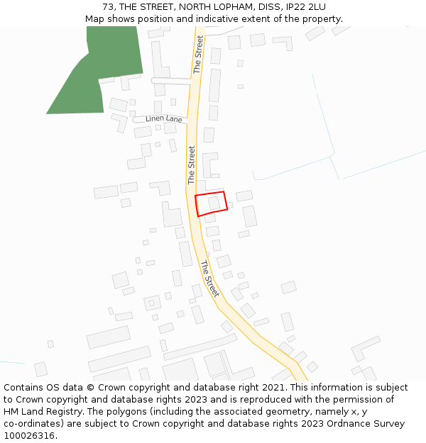 73, THE STREET, NORTH LOPHAM, DISS, IP22 2LU: Location map and indicative extent of plot