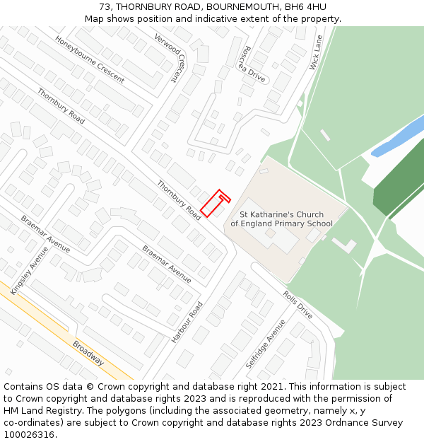 73, THORNBURY ROAD, BOURNEMOUTH, BH6 4HU: Location map and indicative extent of plot