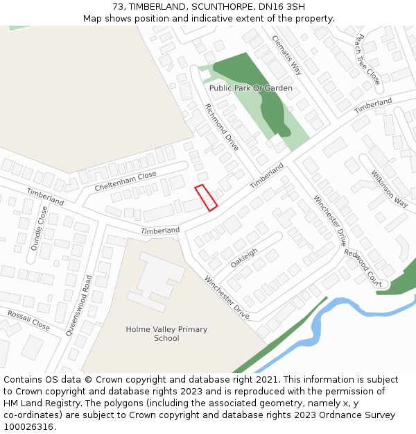 73, TIMBERLAND, SCUNTHORPE, DN16 3SH: Location map and indicative extent of plot