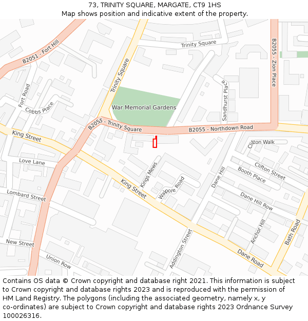 73, TRINITY SQUARE, MARGATE, CT9 1HS: Location map and indicative extent of plot