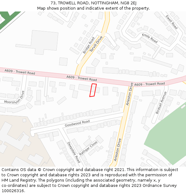 73, TROWELL ROAD, NOTTINGHAM, NG8 2EJ: Location map and indicative extent of plot