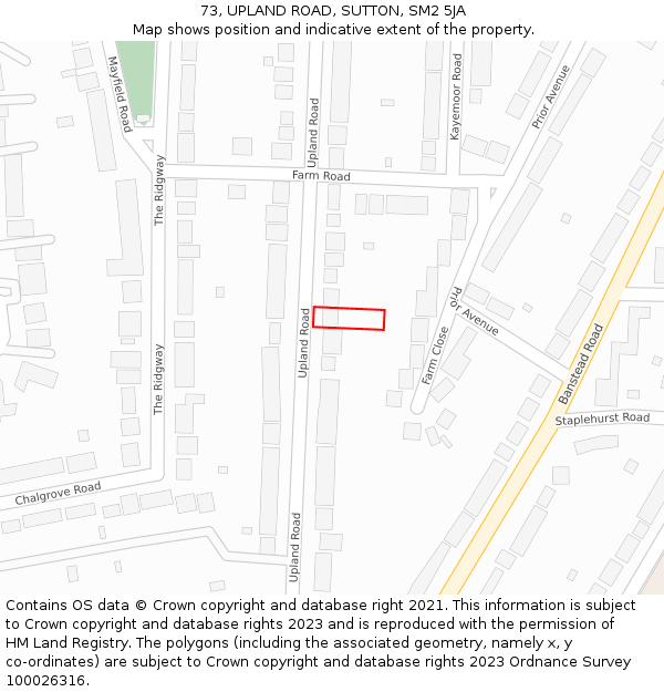 73, UPLAND ROAD, SUTTON, SM2 5JA: Location map and indicative extent of plot
