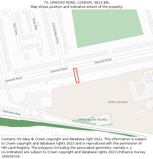 73, UPWOOD ROAD, LONDON, SE12 8AL: Location map and indicative extent of plot