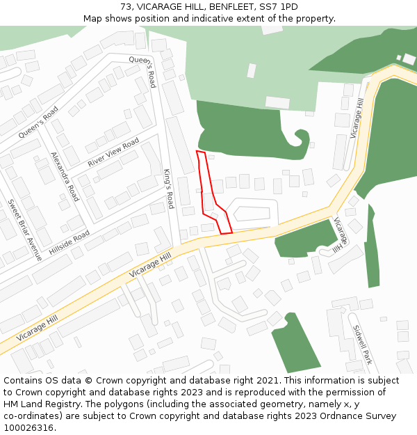 73, VICARAGE HILL, BENFLEET, SS7 1PD: Location map and indicative extent of plot