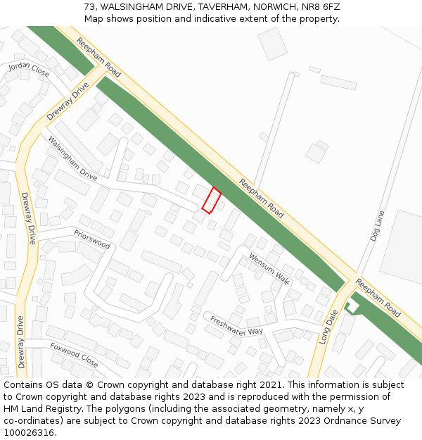 73, WALSINGHAM DRIVE, TAVERHAM, NORWICH, NR8 6FZ: Location map and indicative extent of plot