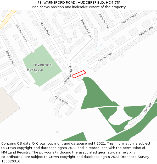 73, WARNEFORD ROAD, HUDDERSFIELD, HD4 5TP: Location map and indicative extent of plot