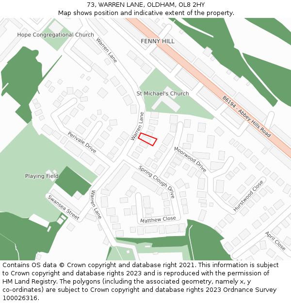 73, WARREN LANE, OLDHAM, OL8 2HY: Location map and indicative extent of plot