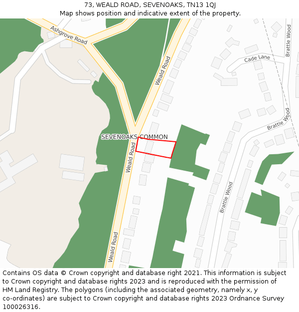 73, WEALD ROAD, SEVENOAKS, TN13 1QJ: Location map and indicative extent of plot