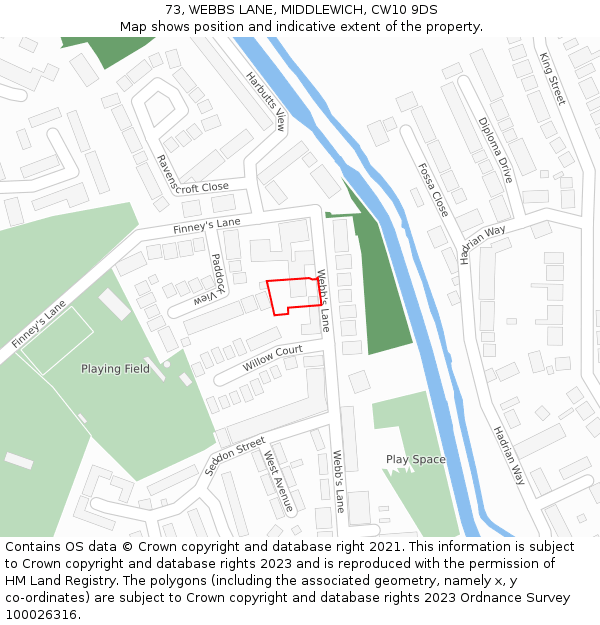73, WEBBS LANE, MIDDLEWICH, CW10 9DS: Location map and indicative extent of plot