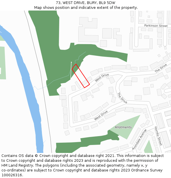 73, WEST DRIVE, BURY, BL9 5DW: Location map and indicative extent of plot
