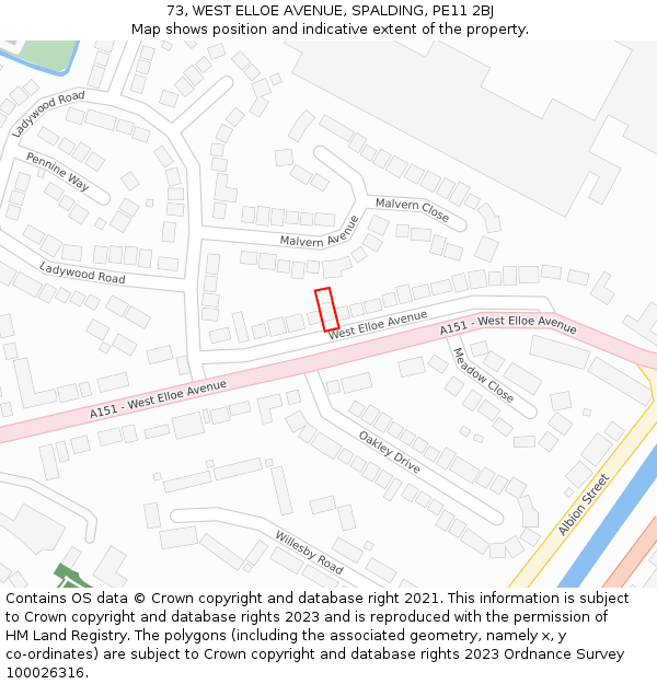 73, WEST ELLOE AVENUE, SPALDING, PE11 2BJ: Location map and indicative extent of plot