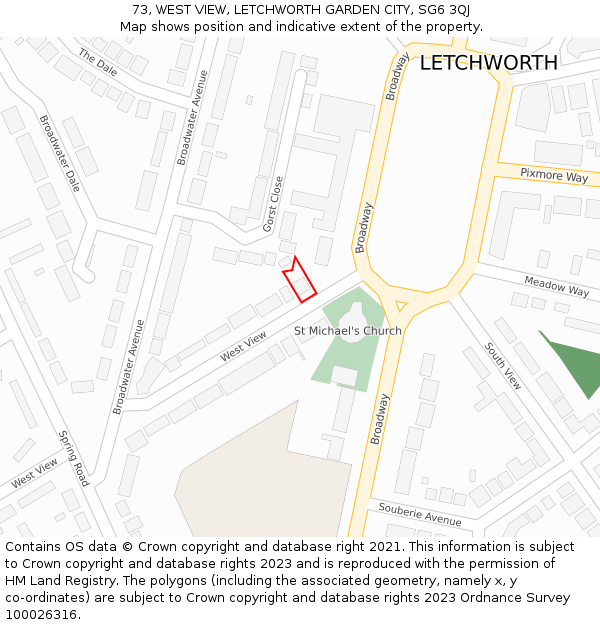 73, WEST VIEW, LETCHWORTH GARDEN CITY, SG6 3QJ: Location map and indicative extent of plot