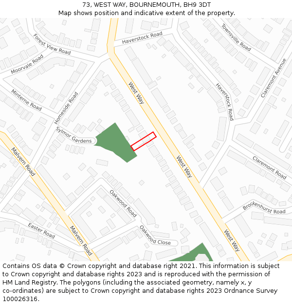 73, WEST WAY, BOURNEMOUTH, BH9 3DT: Location map and indicative extent of plot