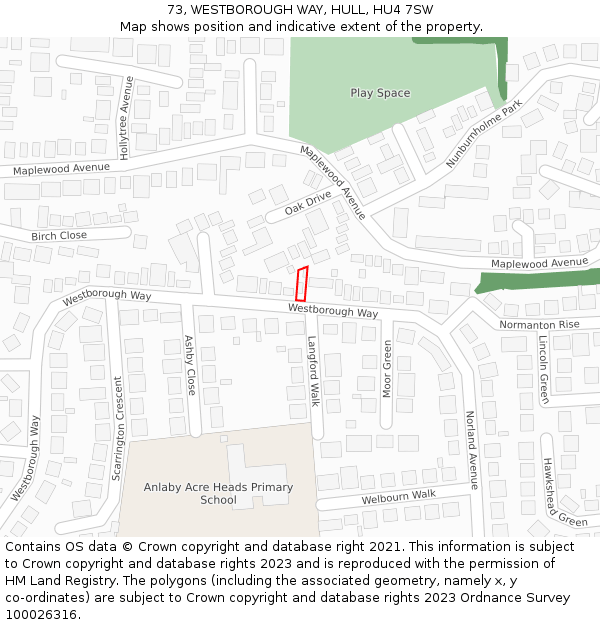 73, WESTBOROUGH WAY, HULL, HU4 7SW: Location map and indicative extent of plot