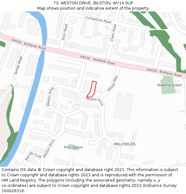 73, WESTON DRIVE, BILSTON, WV14 0UP: Location map and indicative extent of plot