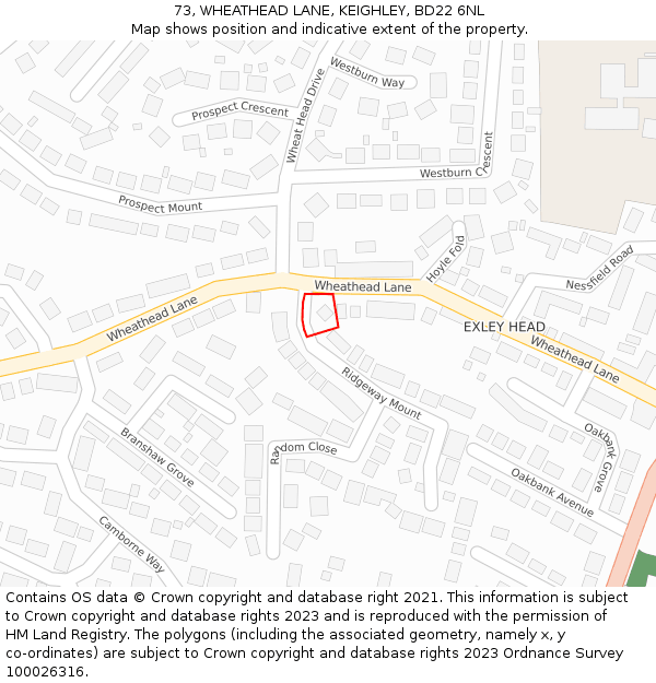 73, WHEATHEAD LANE, KEIGHLEY, BD22 6NL: Location map and indicative extent of plot