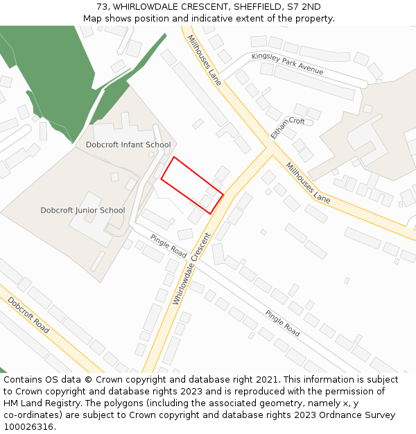 73, WHIRLOWDALE CRESCENT, SHEFFIELD, S7 2ND: Location map and indicative extent of plot