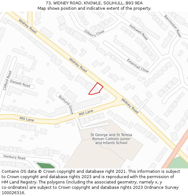 73, WIDNEY ROAD, KNOWLE, SOLIHULL, B93 9EA: Location map and indicative extent of plot