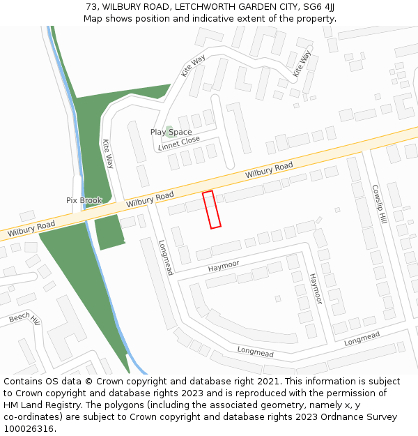 73, WILBURY ROAD, LETCHWORTH GARDEN CITY, SG6 4JJ: Location map and indicative extent of plot