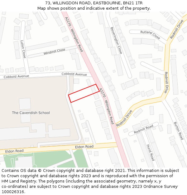 73, WILLINGDON ROAD, EASTBOURNE, BN21 1TR: Location map and indicative extent of plot