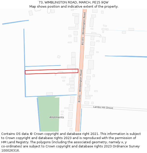 73, WIMBLINGTON ROAD, MARCH, PE15 9QW: Location map and indicative extent of plot