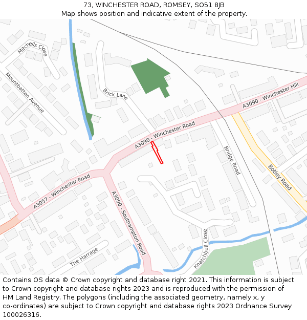 73, WINCHESTER ROAD, ROMSEY, SO51 8JB: Location map and indicative extent of plot