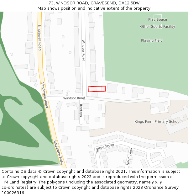 73, WINDSOR ROAD, GRAVESEND, DA12 5BW: Location map and indicative extent of plot