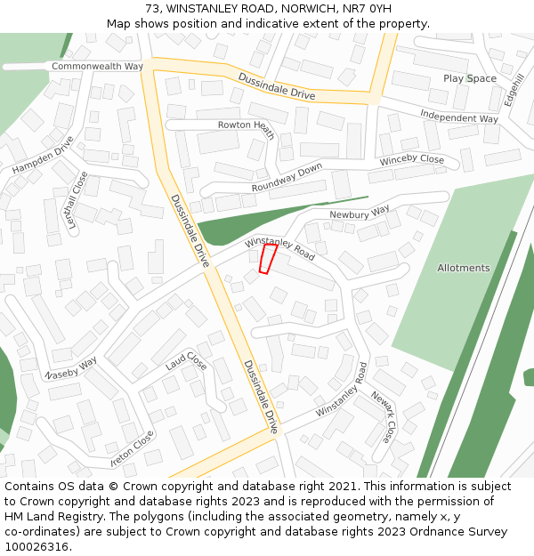 73, WINSTANLEY ROAD, NORWICH, NR7 0YH: Location map and indicative extent of plot